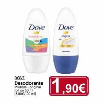 Hiper Usera DOVE Desodorante Invisible - original roll on 50 ml (3,80€/100 ml) oferta