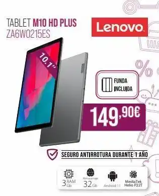 MR Micro Tablet m10 hd plus za6w0215es 10.1 oe tttt 38 ram gb lenovo funda incluida 149.90€ seguro antirrotura durante 1 año oferta