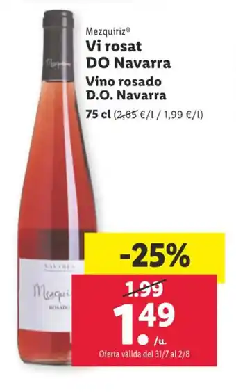 Lidl Vi rosat D.O. Navarra Vino rosado D.O. Navarra oferta