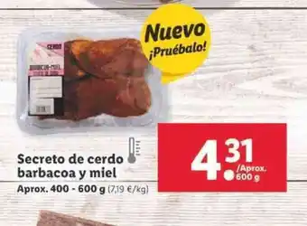 Lidl Secreto de cerdo barbacoa y miel Approx. 400 - 600g oferta