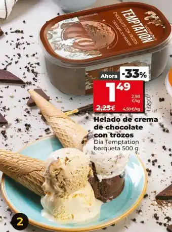 Dia Helado de crema de chocolate con trozos Dia Temptation barqueta 500g oferta