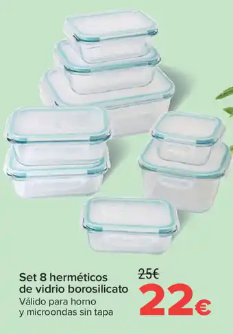 Carrefour Set 8 herméticos de vidrio borosilicato Válido para horno y microondas sin tapa oferta