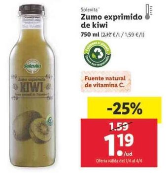 Lidl Solevita Zumo exprimido de kiwi 750ml oferta