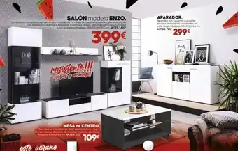 Tifón Hipermueble Salón modelo enzo. composición compuesta por vitrina alta modulo de tv estonte pared acoboda en color bianco brillo con deta oferta