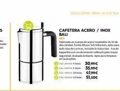 ferrOkey Soluciones para la cocina cafetera acero / inox bali ba fabricada en cuerpo de acero inculdable 18/10 de alta calidad, fo oferta
