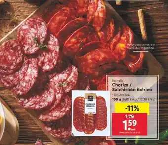 Lidl Realvalle Chorizo / Salchichón ibérico, En lonchas 100g oferta