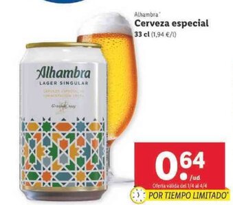 Lidl Alhambra Cerveza especial 33cl oferta