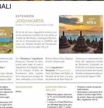Viajes Eroski Extensión jogyakarta 2 dias / 1 noche (o excursión 1 dia) en la isla de java jogyakarta encierra uno de las santuarios budi oferta