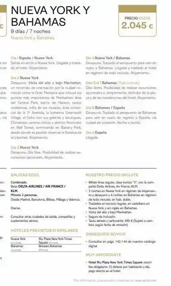 Viajes Eroski Nueva york y bahamas 9 días / 7 noches nueva york y bahamas dia 1 españa / nueva york dia 4 nueva york / bahamas salida e oferta