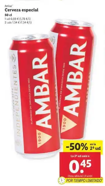 Lidl Ambar Cerveza especial 50cl oferta