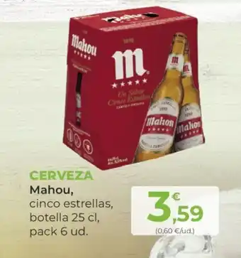 SPAR CERVEZA Mahou, cinco estrellas, botella 25 cl, pack 6 ud. oferta