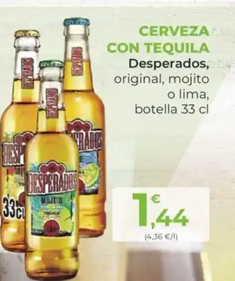 SPAR CERVEZA CON TEQUILA Desperados, original, mojito o lima, botella 33 cl oferta