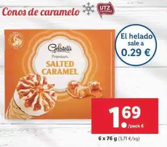 Lidl Gelatelli Premium Salted Caramel 6 x 76g, pack 6 oferta