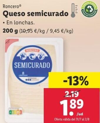 Lidl Queso semicurado roncero oferta