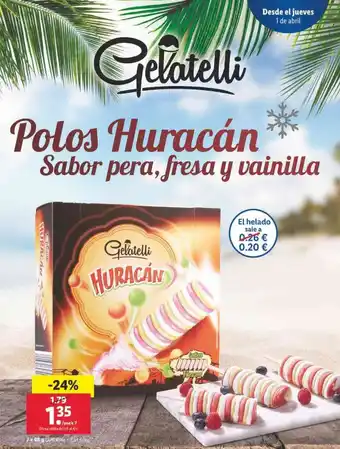 Lidl Gelatelli Polos Huracán Sabor pero, fresa y vainilla, pack 7 oferta
