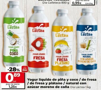 Dia Dia Lactea Yogur líquido de piña y coco/ de fresa / de fresa y plátano/natural con azúcar moreno de caña 1kg oferta