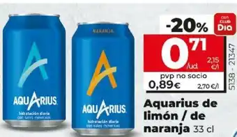 Dia Aquarius de limón/de naranja 33cl oferta