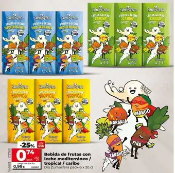 Dia Bebida de frutas con leche mediterráneo / tropical / caribe Dia Zumosfera pack-6 x 20 cl oferta