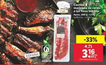 Lidl Costilla marinada de cerdo a las finas hierbas Aprox. 800g - 1,1kg oferta