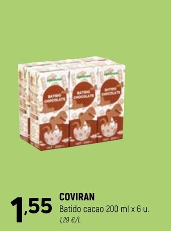 Coviran COVIRAN Batido cacao 200 ml x 6 u. oferta