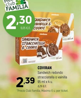 Coviran COVIRAN Sandwich redondo stracciatella o vainilla 95 ml x 4 u. oferta