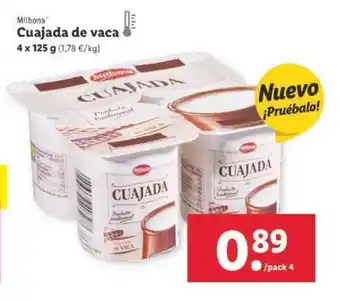 Lidl Milbona Cuajada de vaca 4 x 125g, pack 4 oferta