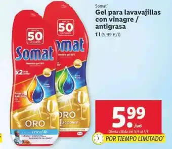 Lidl Somat Gel para lavavajillas con vinagre / antigrasa 1L oferta