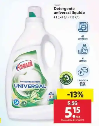 Lidl Formil Detergente universal líquido 4 L oferta