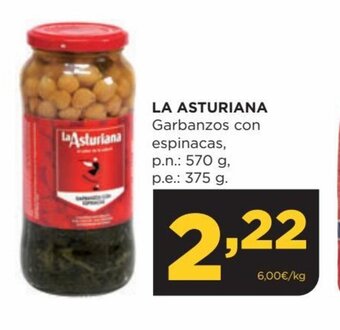 Alimerka LA ASTURIANA Garbanzos con espinacas, p.n.: 570 g, p.e.: 375 g. oferta