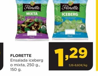 Alimerka FLORETTE Ensalada iceberg o mixta, 250 g., 150 g. oferta