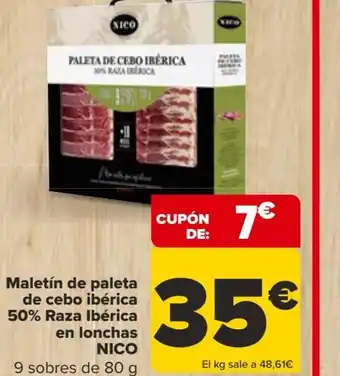 Carrefour Maletín de paleta de cebo ibérica 50% Raza Ibérica en lonchas NICO oferta