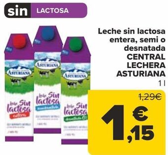 Carrefour Leche sin lactosa entera, semi o desnatada central lechera asturiana oferta