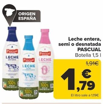 Carrefour Leche entera, semi o desnatada pascual oferta