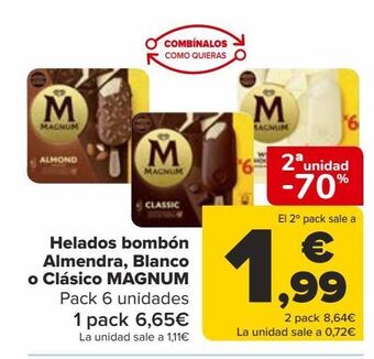 Carrefour Helados bombón almendra, blanco o clásico magnum oferta