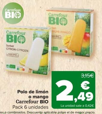 Carrefour Polo de limón o mango carrefour bio oferta