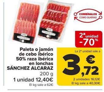 Carrefour Paleta o jamón de cebo ibérico 50% raza ibérica en lonchas sánchez alcaraz oferta