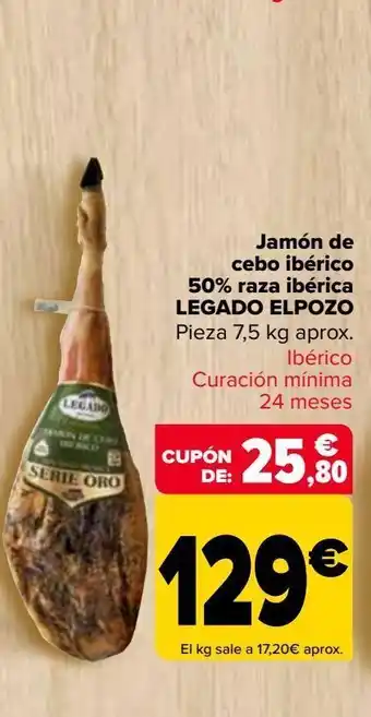 Carrefour Market Jamón de cebo ibérico 50% raza ibérica legado el pozo oferta