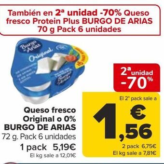 Carrefour Queso fresco original o 0% burgo de arias oferta