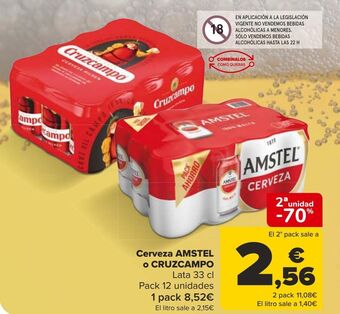 Carrefour Cerveza amstel o cruzcampo oferta