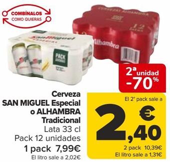 Carrefour Cerveza san miguel especial o alhambra tradicional oferta