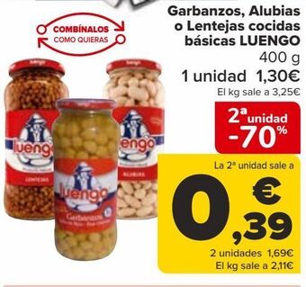 Carrefour Garbanzos, alubias o lentejas cocidas básicas luengo oferta