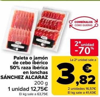 Carrefour Market Paleta o jamón de cebo ibérico 50% raza ibérica en lonchas sanchez alcaraz oferta