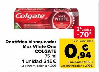 Carrefour Market Dentífrico blanqueador max white one colgate oferta