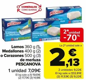 Carrefour Lomos, medallones o corazones de merluza pescanova oferta