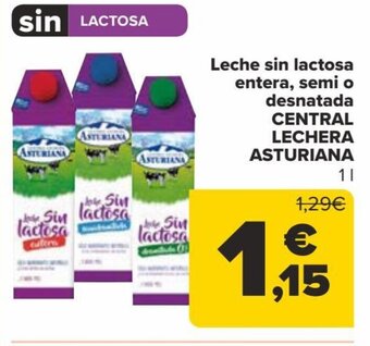 Carrefour Leche sin lactosa entera, semi o desnatada CENTRAL LECHERA ASTURIANA oferta