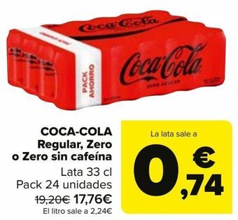 Carrefour Coca-cola regular, zero o zero sin cafeína oferta