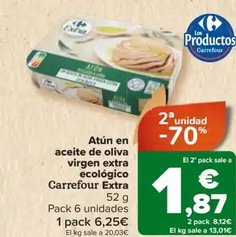 Carrefour Atún en aceite de oliva virgen extra ecológico Carrefour Extra 52 g oferta