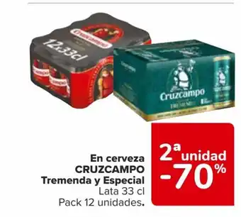 Carrefour En cerveza CRUZCAMPO Tremenda y Especial oferta