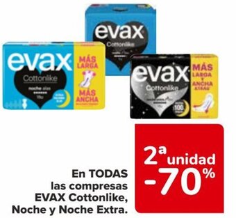 Carrefour EN TODAS las compresas EVAX Cottonlike, Noche y Noche Extra. oferta