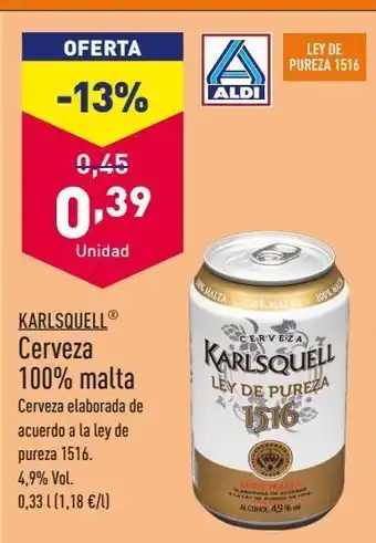 ALDI Cerveza 100% malta karlsquell oferta